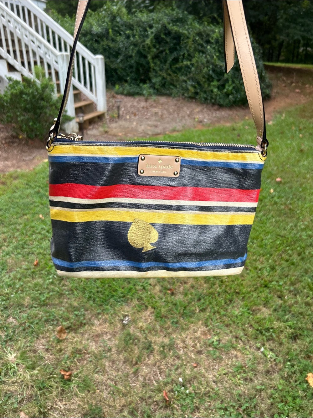 Kate Spade New York Striped Shoulder Bag Multicolor Coated Canvas